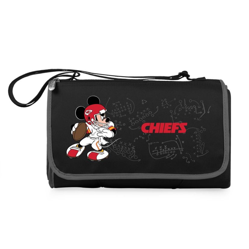 Kansas City Chiefs - Mickey Mouse - Blanket Tote Outdoor Picnic Blanket, (Black with Black Exterior)