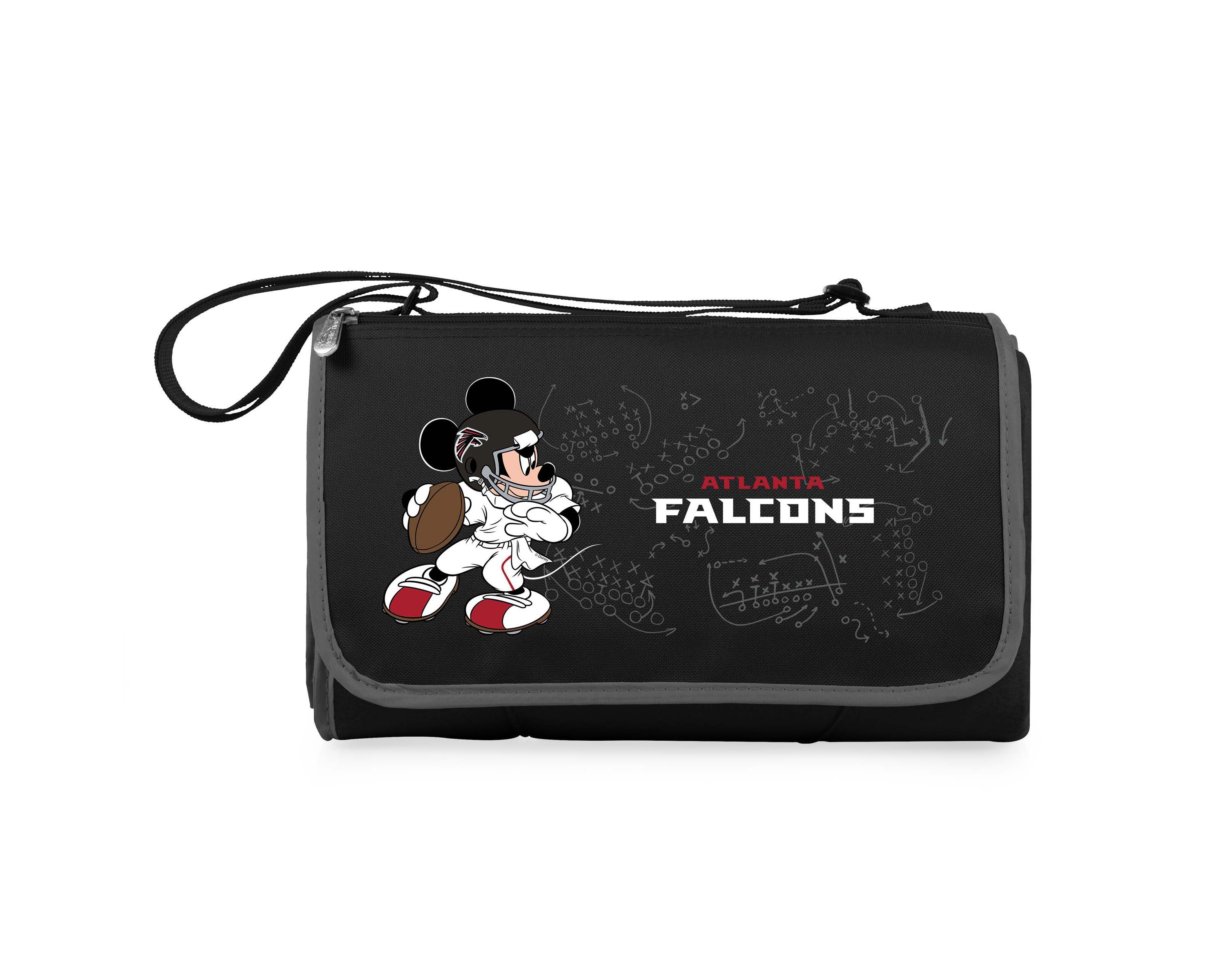 Atlanta Falcons - Mickey Mouse - Blanket Tote Outdoor Picnic Blanket, (Black with Black Exterior)