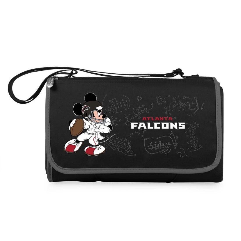 Atlanta Falcons - Mickey Mouse - Blanket Tote Outdoor Picnic Blanket, (Black with Black Exterior)