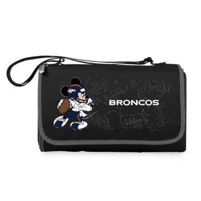 Denver Broncos - Mickey Mouse Blanket Tote Outdoor Picnic Blanket, (Black with Black Exterior)