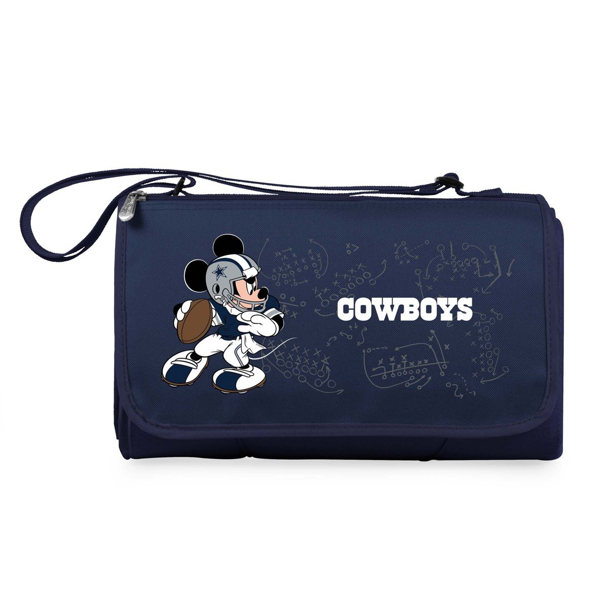 Dallas Cowboys - Mickey Mouse - Blanket Tote Outdoor Picnic Blanket, (Black with Black Exterior)