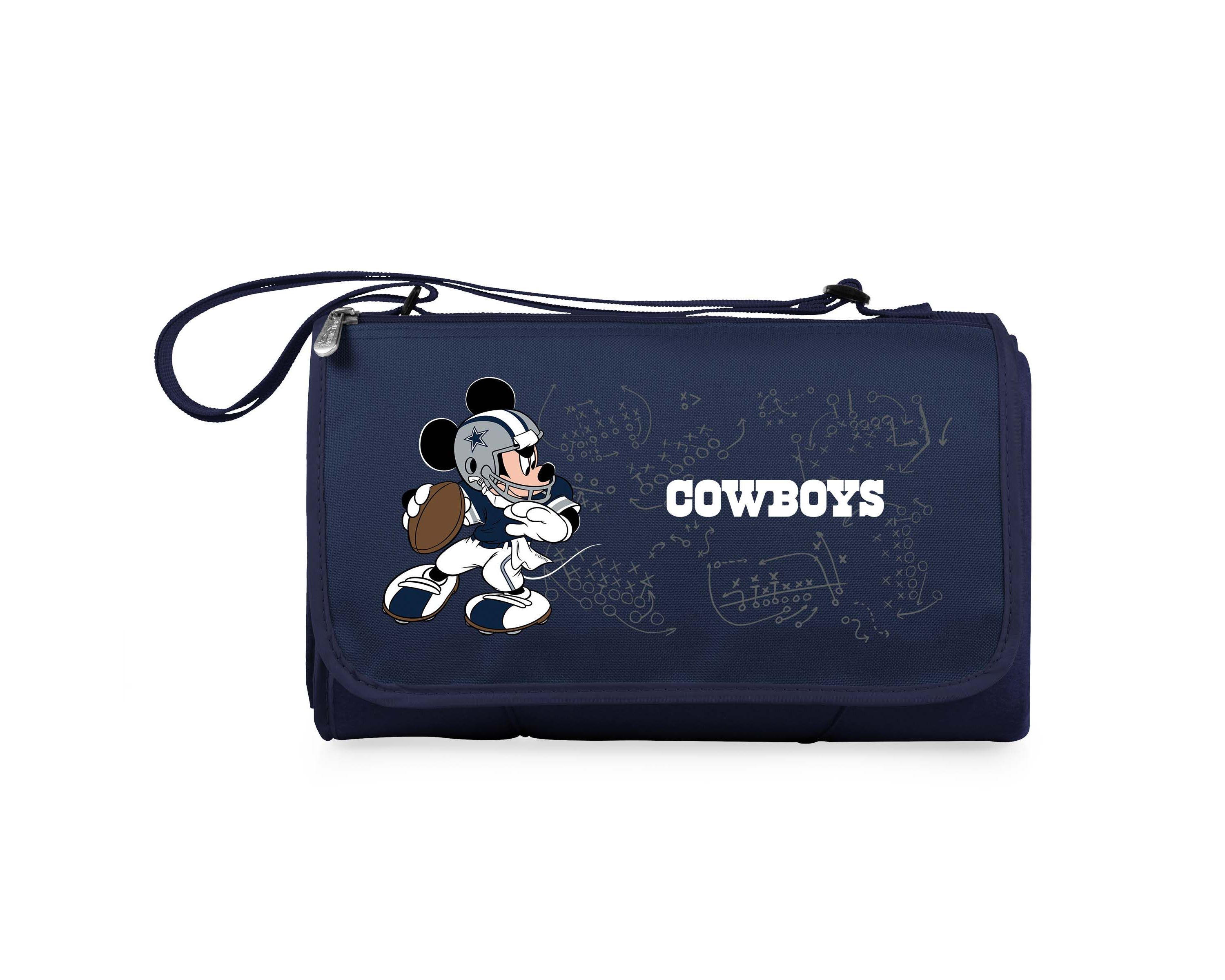 Dallas Cowboys - Mickey Mouse - Blanket Tote Outdoor Picnic Blanket, (Black with Black Exterior)
