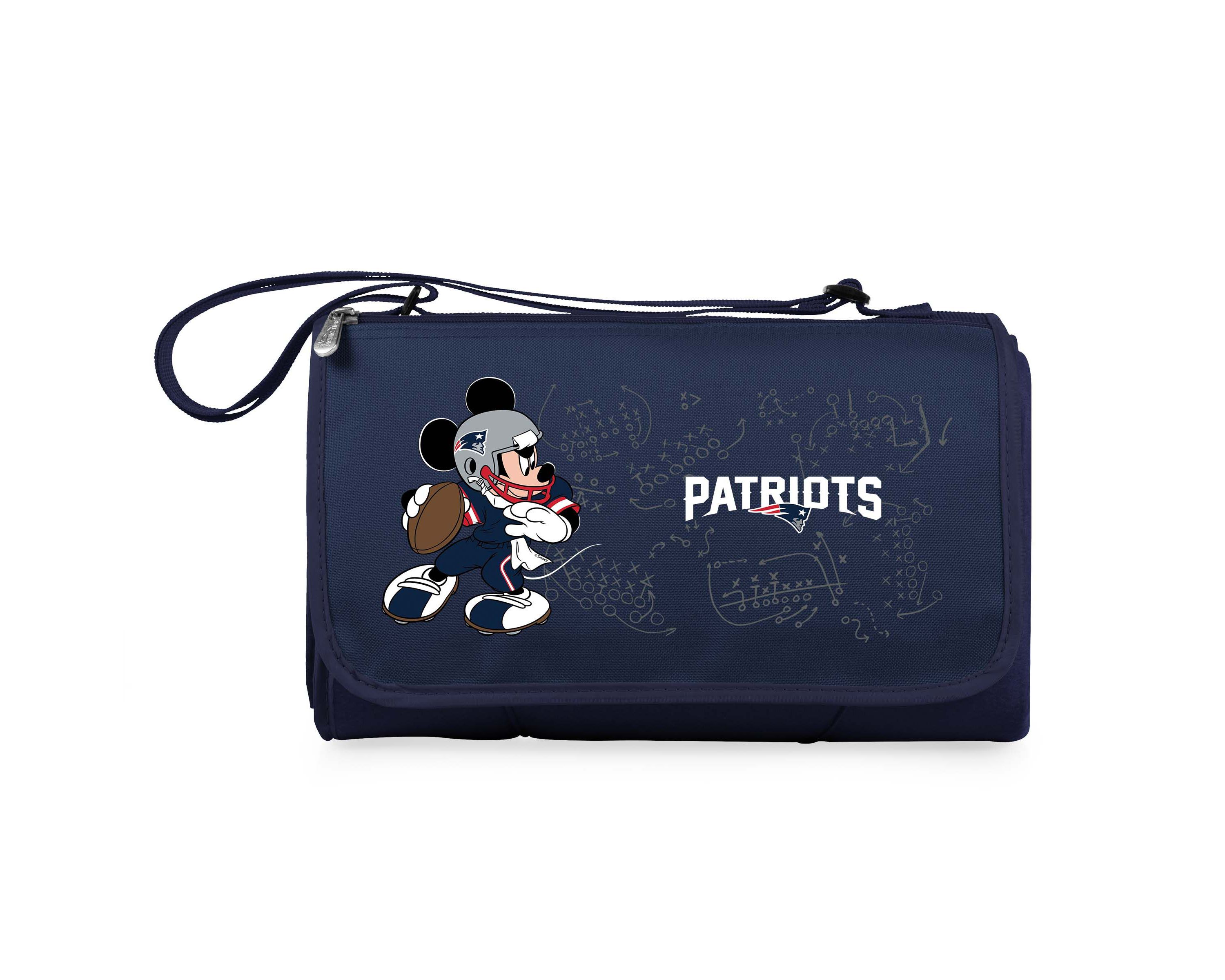 New England Patriots - Mickey Mouse - Blanket Tote Outdoor Picnic Blanket, (Black with Black Exterior)