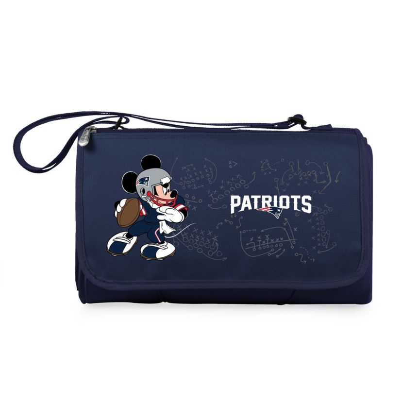 New England Patriots - Mickey Mouse - Blanket Tote Outdoor Picnic Blanket, (Black with Black Exterior)