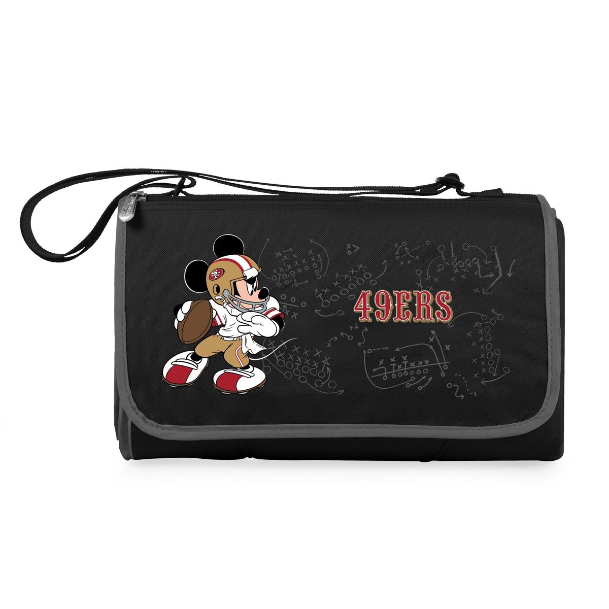 San Francisco 49ers - Mickey Mouse - Blanket Tote Outdoor Picnic Blanket, (Black with Black Exterior)