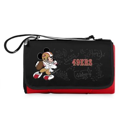 Oniva San Francisco 49ers - Mickey Mouse - Blanket Tote Outdoor Picnic Blanket, (Black with Black Exterior), Red