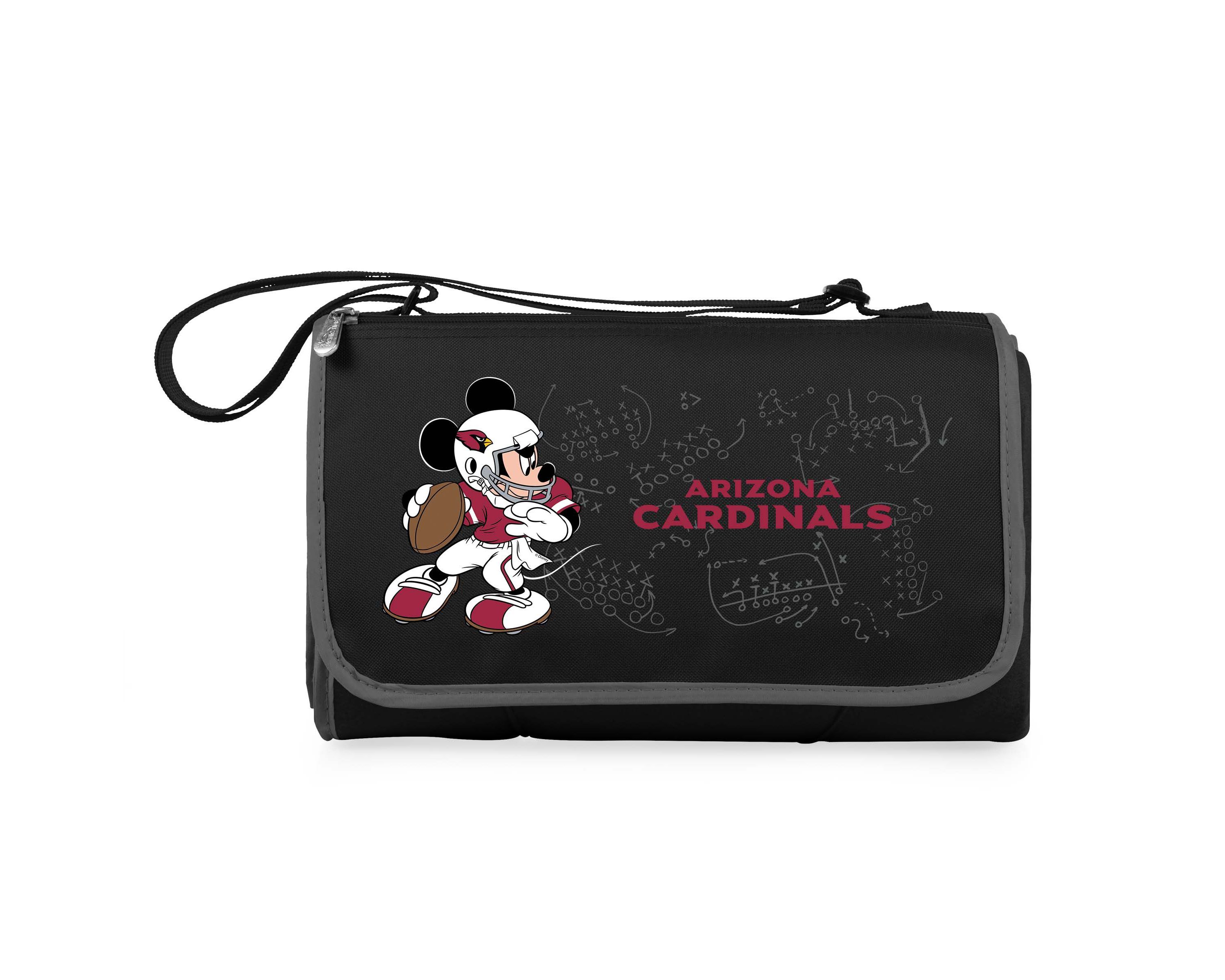 Arizona Cardinals - Mickey Mouse - Blanket Tote Outdoor Picnic Blanket, (Black with Black Exterior)