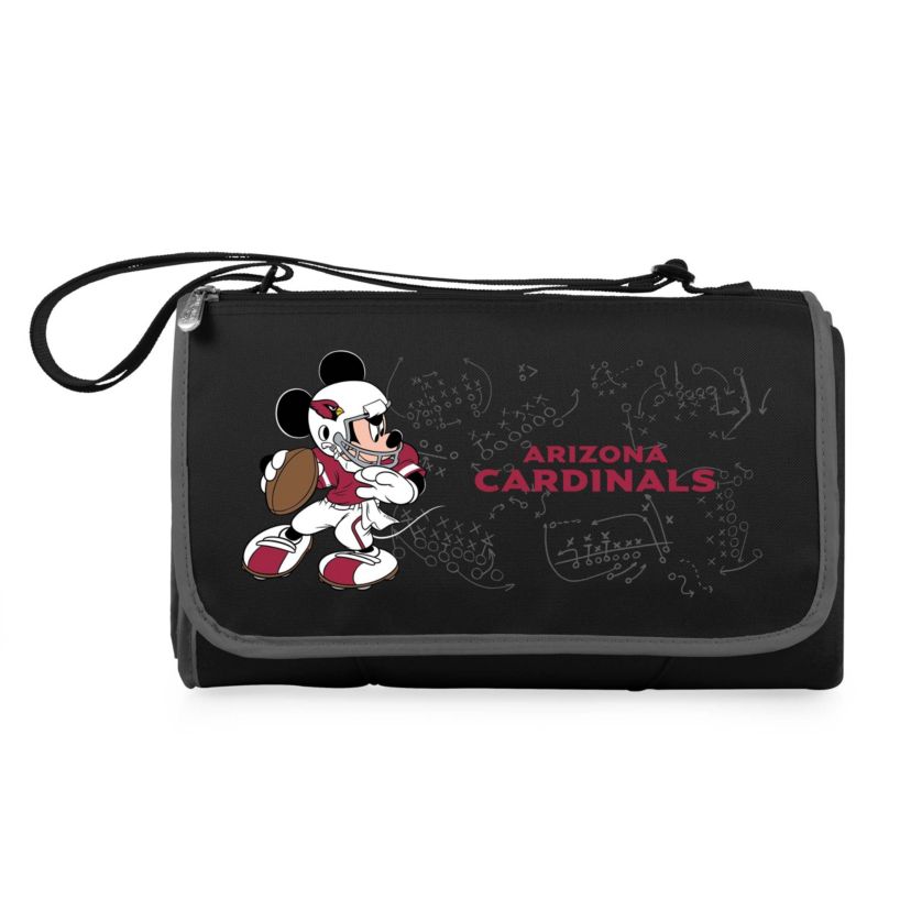 Arizona Cardinals - Mickey Mouse - Blanket Tote Outdoor Picnic Blanket, (Black with Black Exterior)