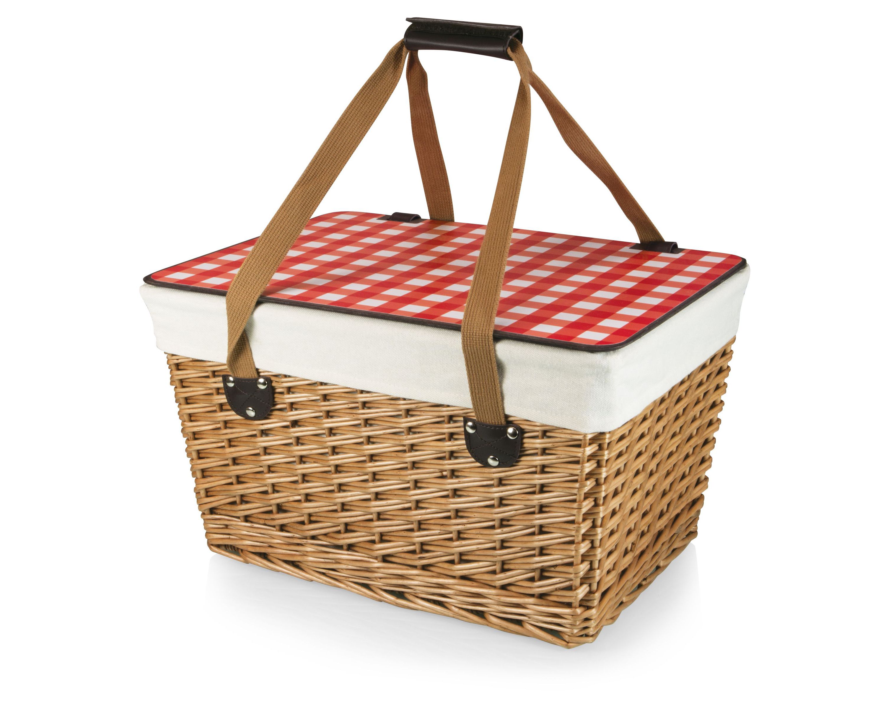 Canasta Grande Wicker Basket, (Beige Canvas with Brown Lid)