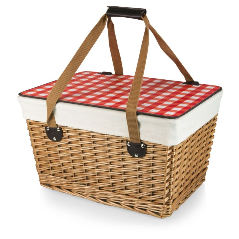 Canasta Grande Wicker Basket, (Beige Canvas with Brown Lid)