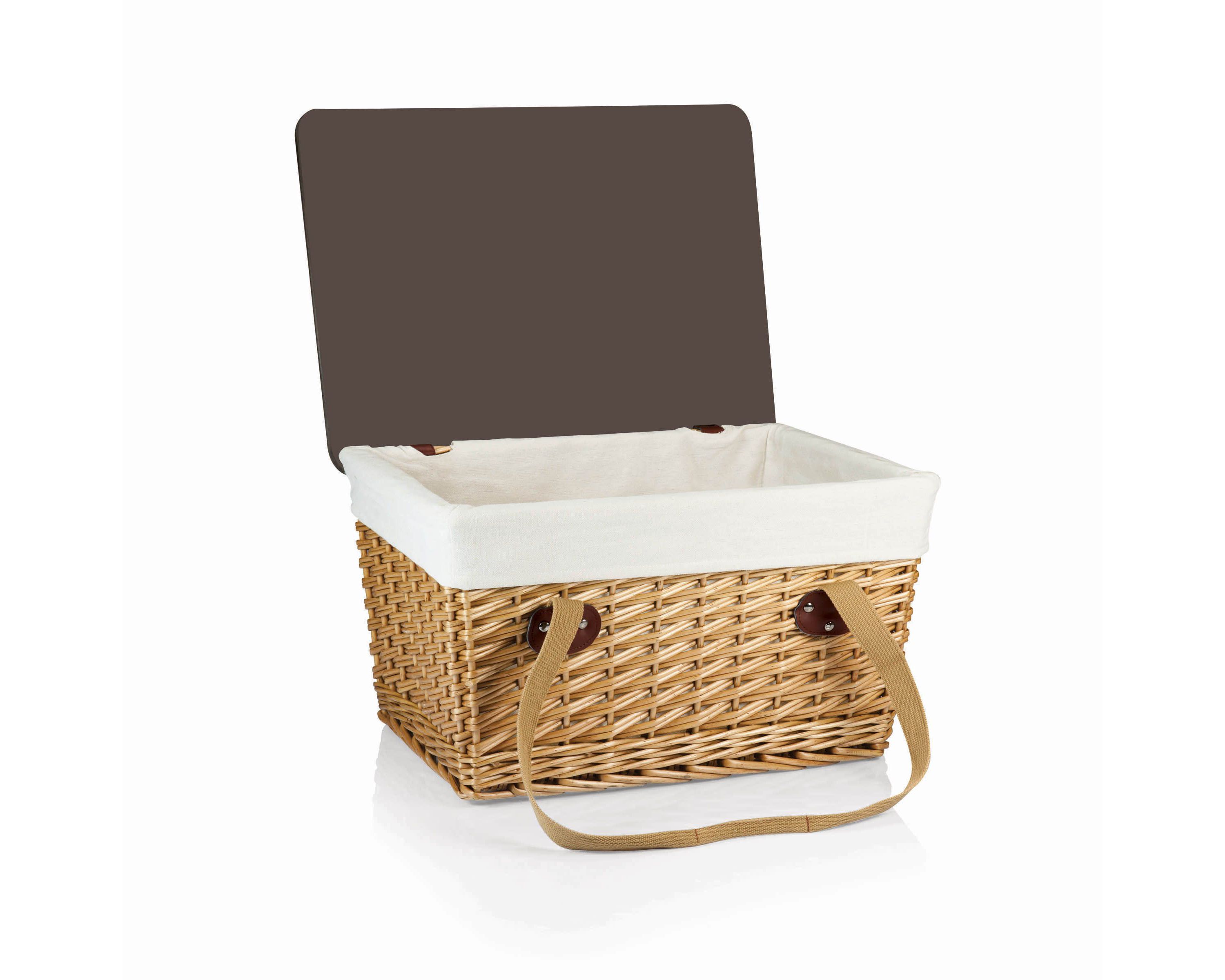 Canasta Grande Wicker Basket, (Beige Canvas with Brown Lid)