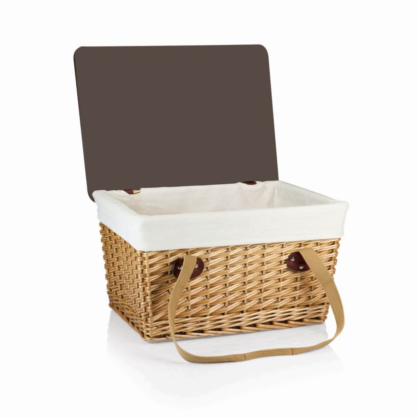 Canasta Grande Wicker Basket, (Beige Canvas with Brown Lid)