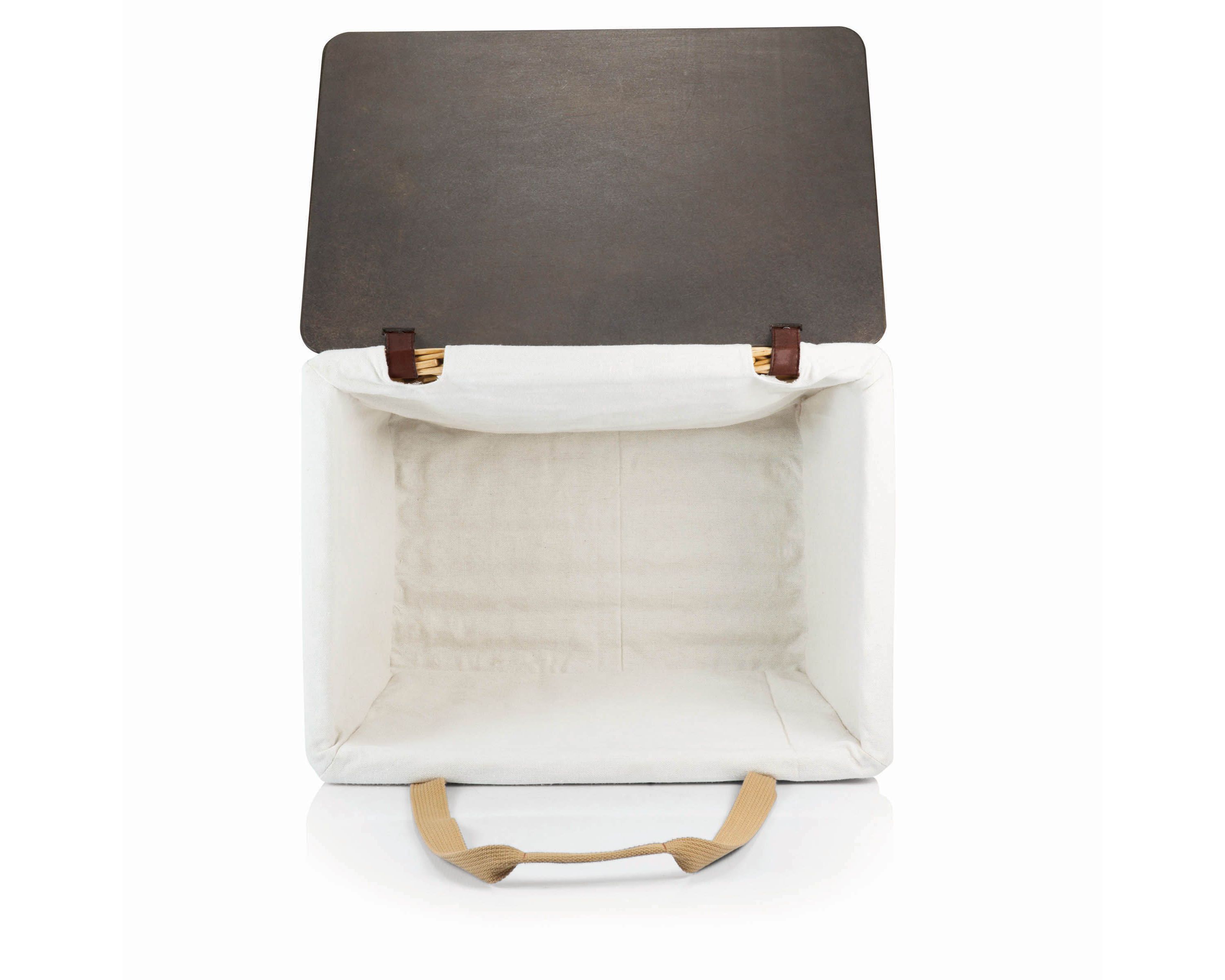 Canasta Grande Wicker Basket, (Beige Canvas with Brown Lid)