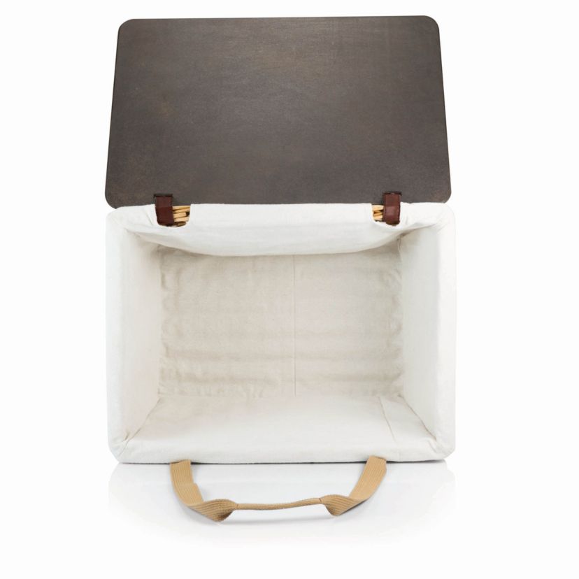 Canasta Grande Wicker Basket, (Beige Canvas with Brown Lid)