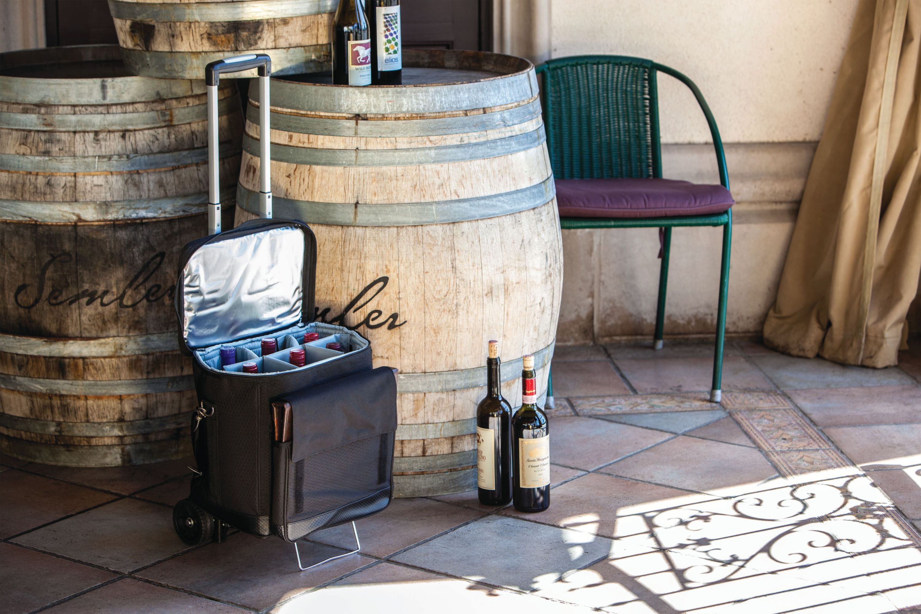 Cellar 6-Bottle Wine Carrier & Cooler Tote, (Black with Gray Accents)