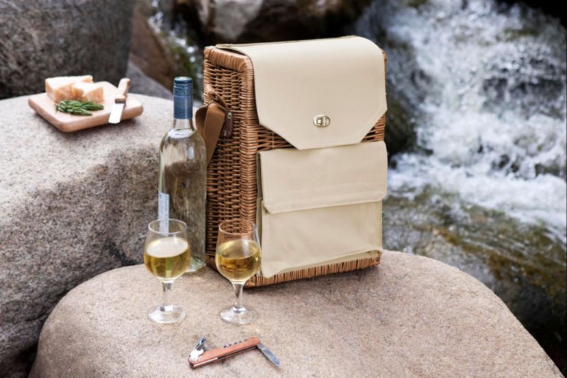 Corsica Wine & Cheese Picnic Basket, (Beige Canvas)