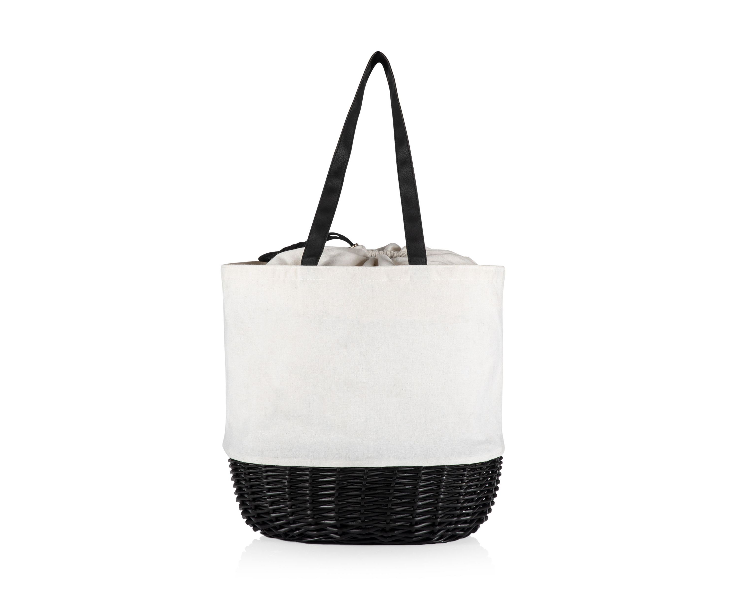 Coronado Canvas and Willow Basket Tote, (White Canvas with Black Accents)