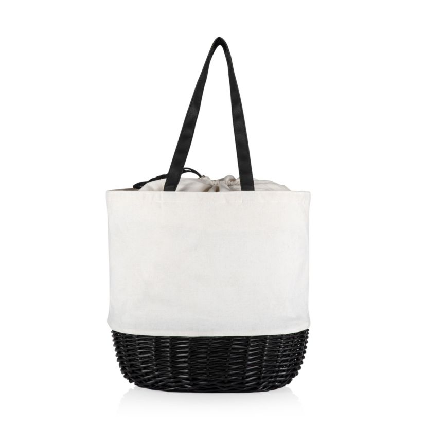 Coronado Canvas and Willow Basket Tote, (White Canvas with Black Accents)