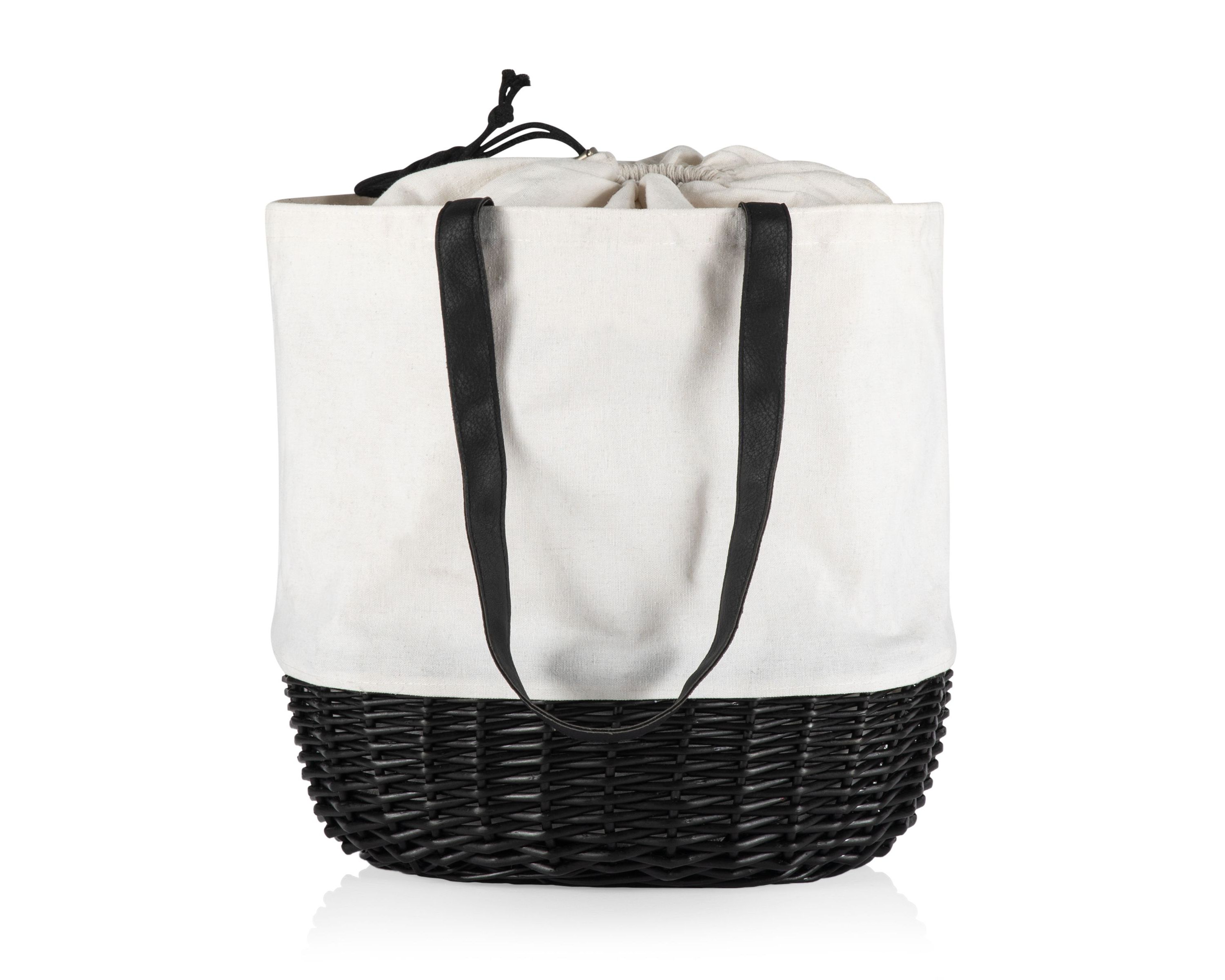 Coronado Canvas and Willow Basket Tote, (White Canvas with Black Accents)