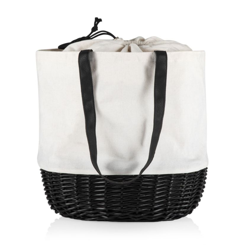 Coronado Canvas and Willow Basket Tote, (White Canvas with Black Accents)
