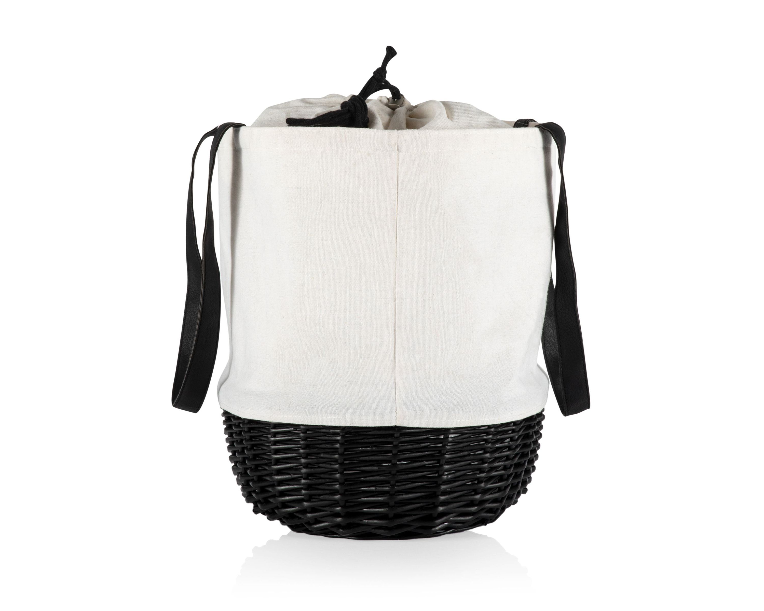 Coronado Canvas and Willow Basket Tote, (White Canvas with Black Accents)