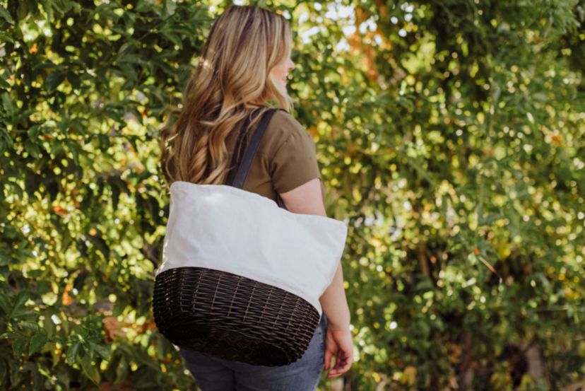 Coronado Canvas and Willow Basket Tote, (White Canvas with Black Accents)