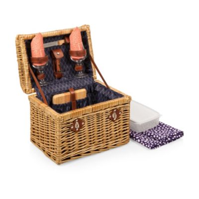 Picnic Time Napa Wine & Cheese Picnic Basket, (Adeline Collection - Deep Purple With Coral Pattern)