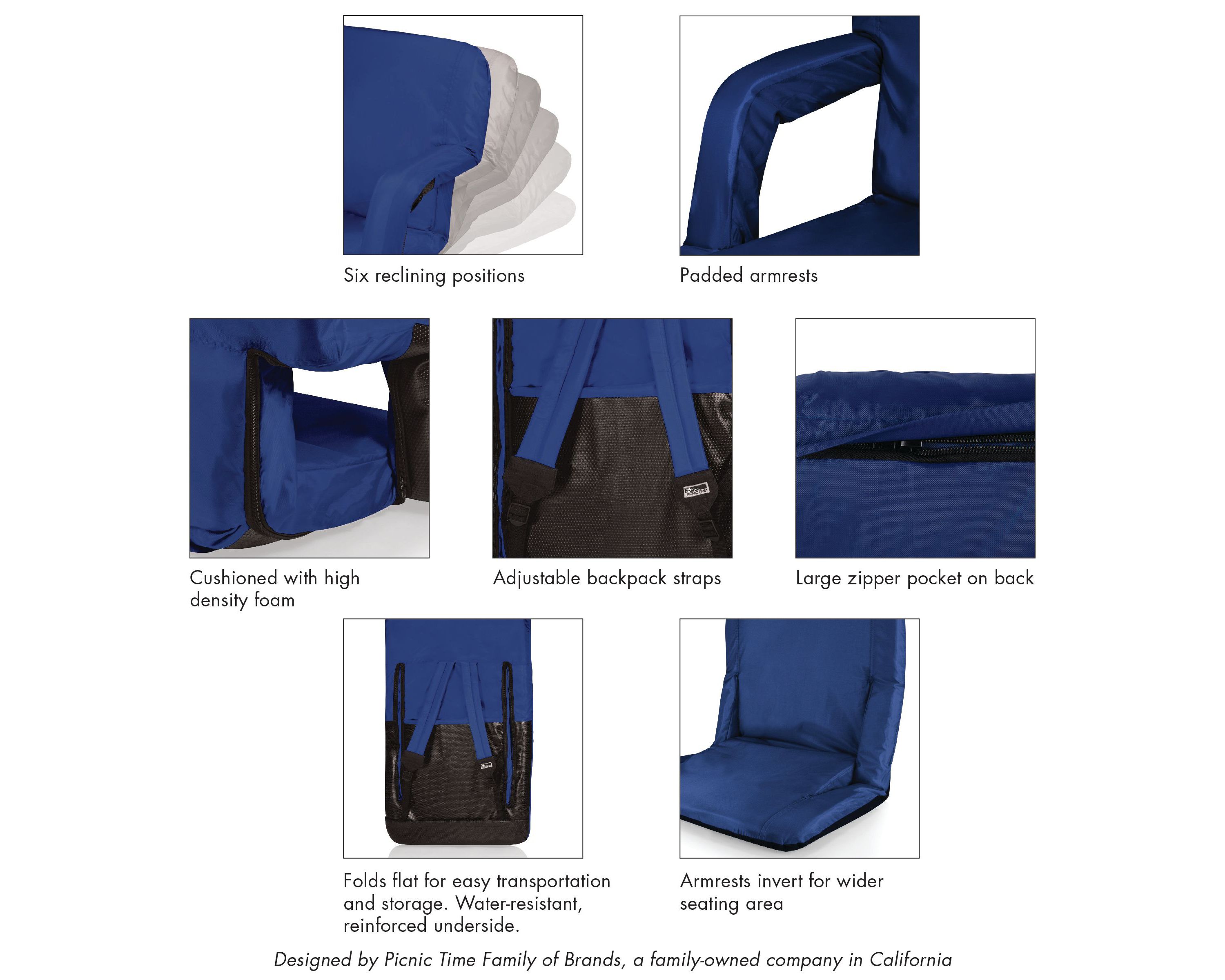 NCAA Rhode Island Rams Ventura Portable Reclining Stadium Seat
