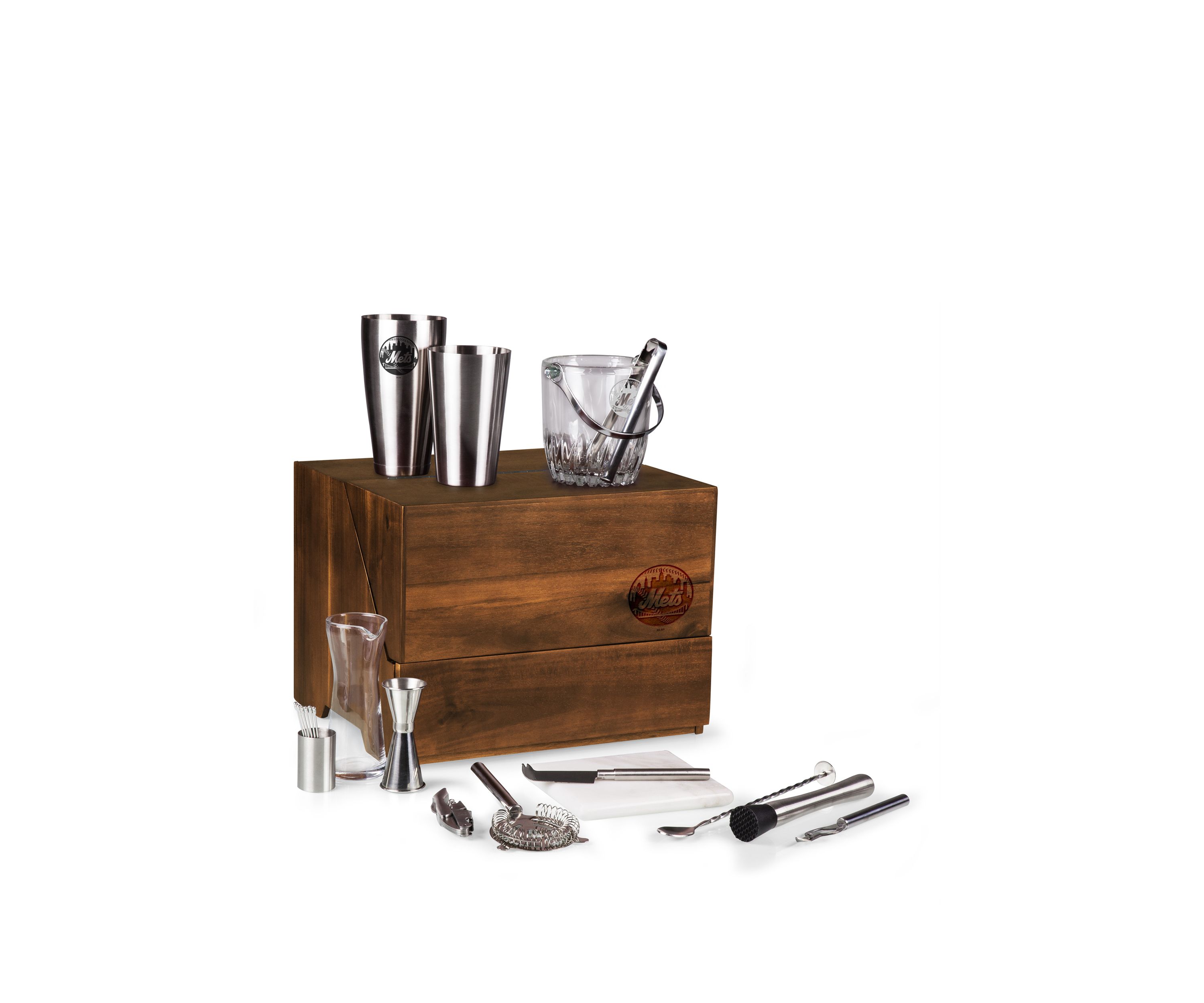 MLB New York Mets Madison Acacia Tabletop Bar Set