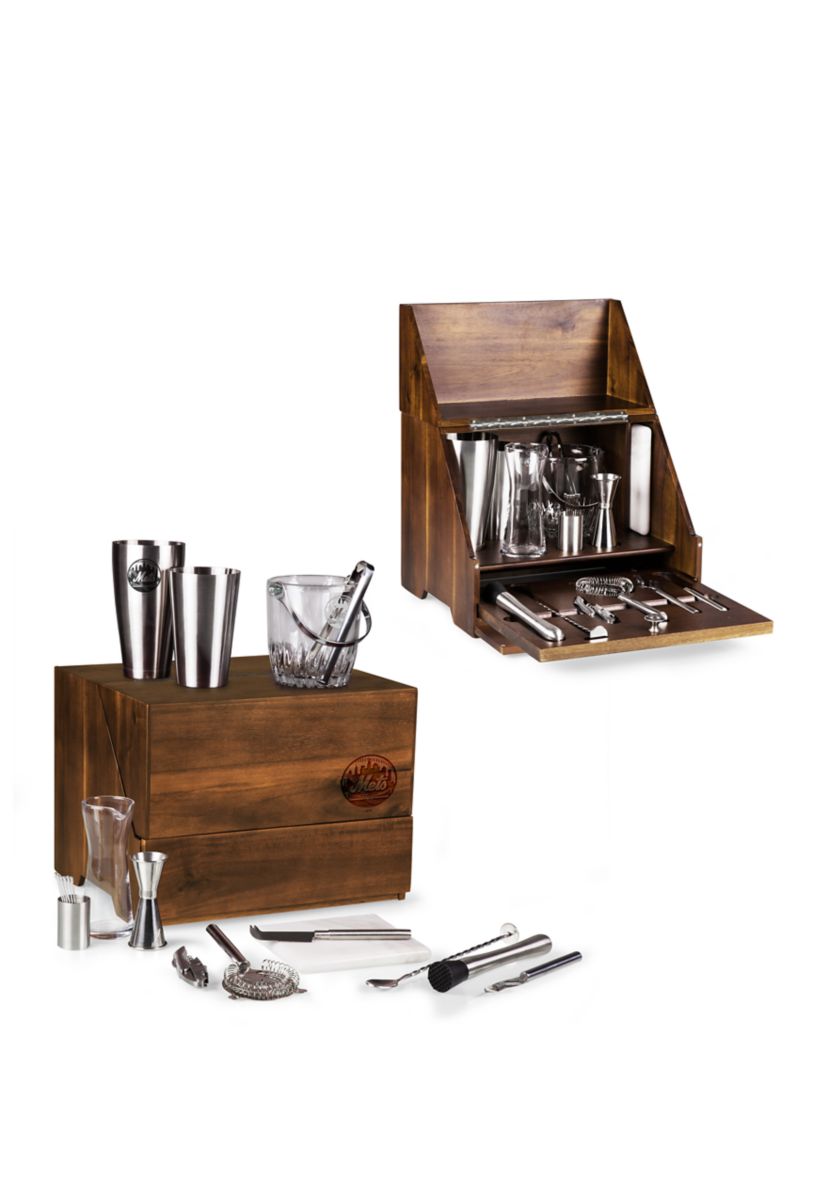 MLB New York Mets Madison Acacia Tabletop Bar Set