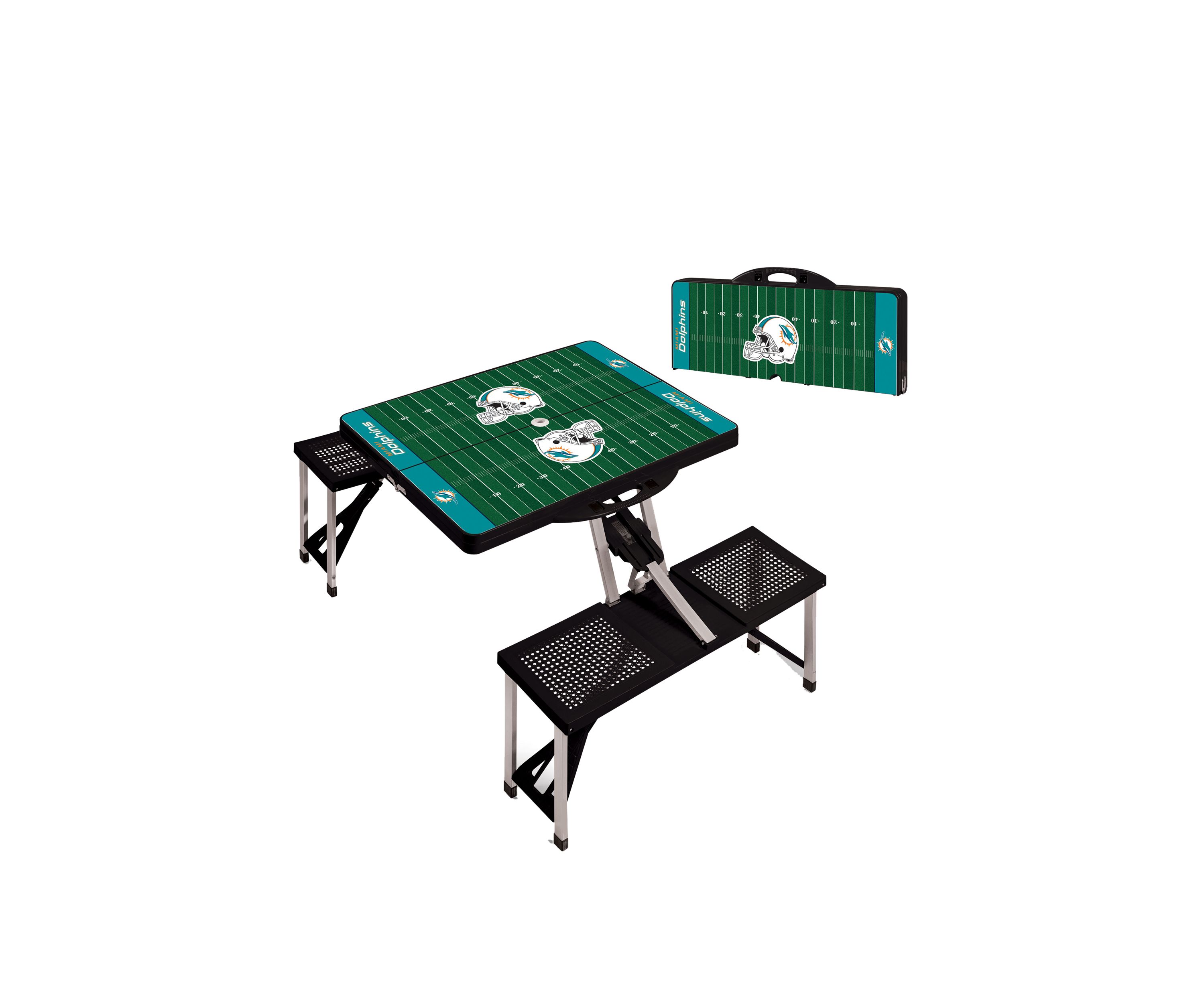 NFL Miami Dolphins Picnic Table Portable Folding Table with Seats