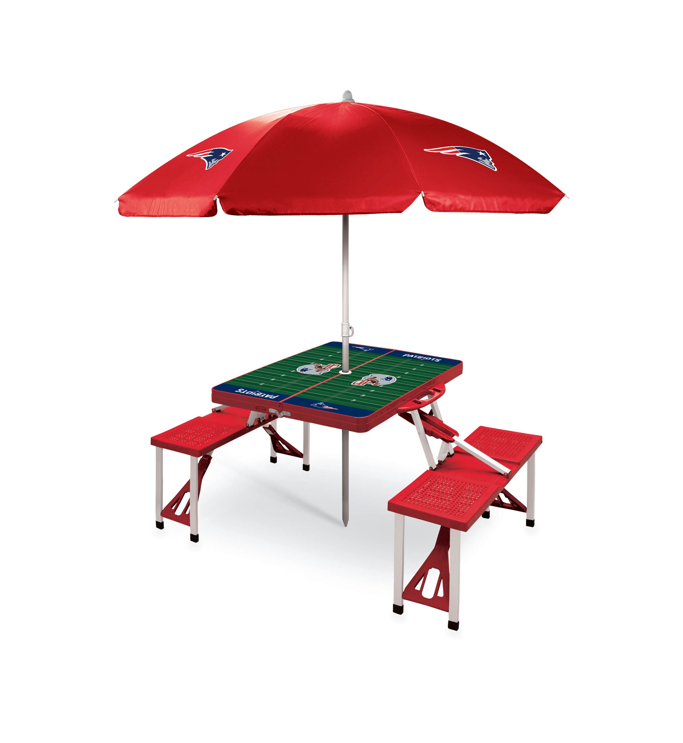 NFL New England Patriots Picnic Table Sport Portable Folding Table with Seats & Umbrella - NFL Only