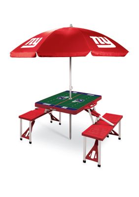 Oniva NFL New York Giants Picnic Table Sport Portable Folding Table with Seats & Umbrella - NFL Only, Red