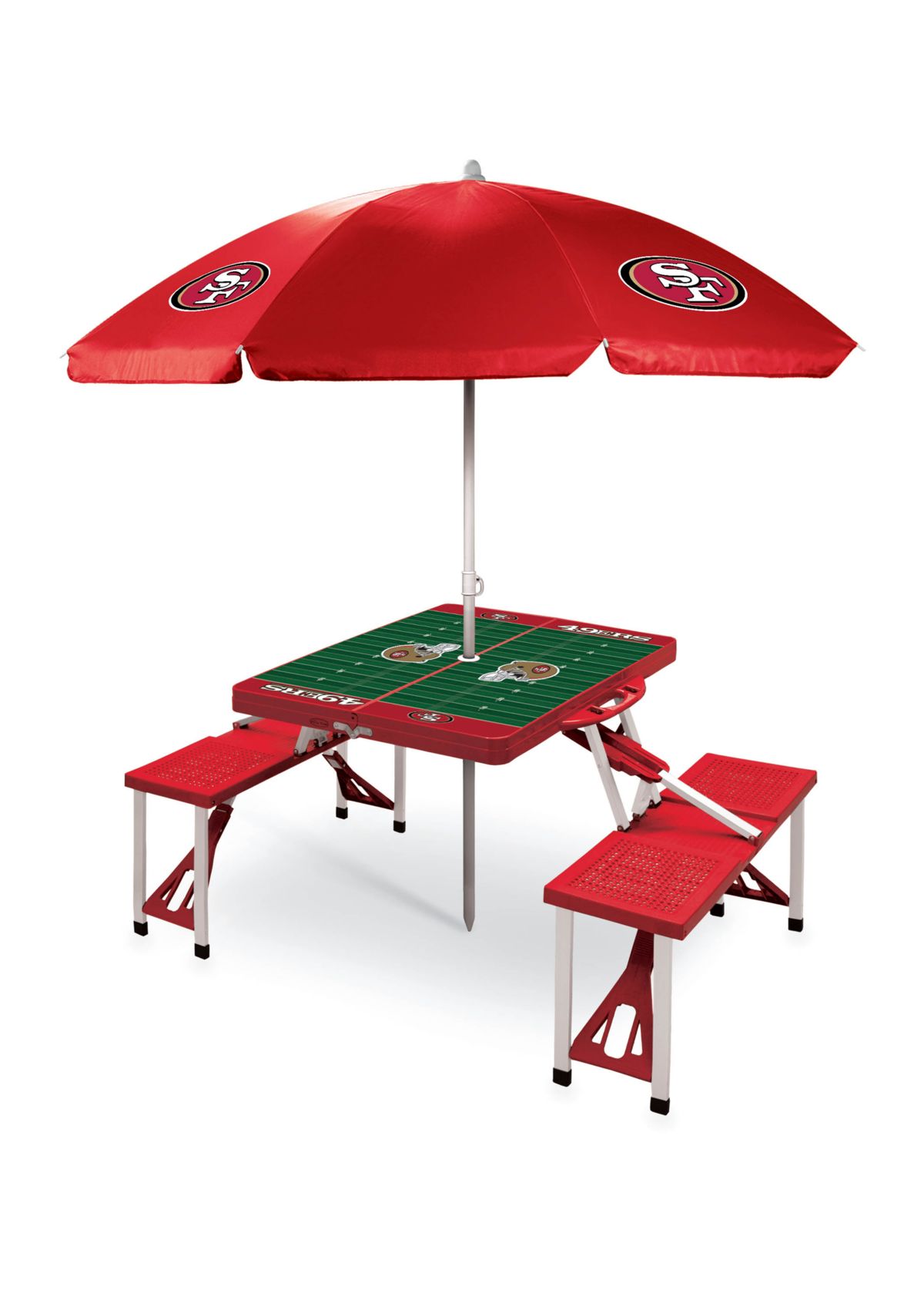 NFL San Francisco 49ers Picnic Table Sport Portable Folding Table with Seats & Umbrella - NFL Only