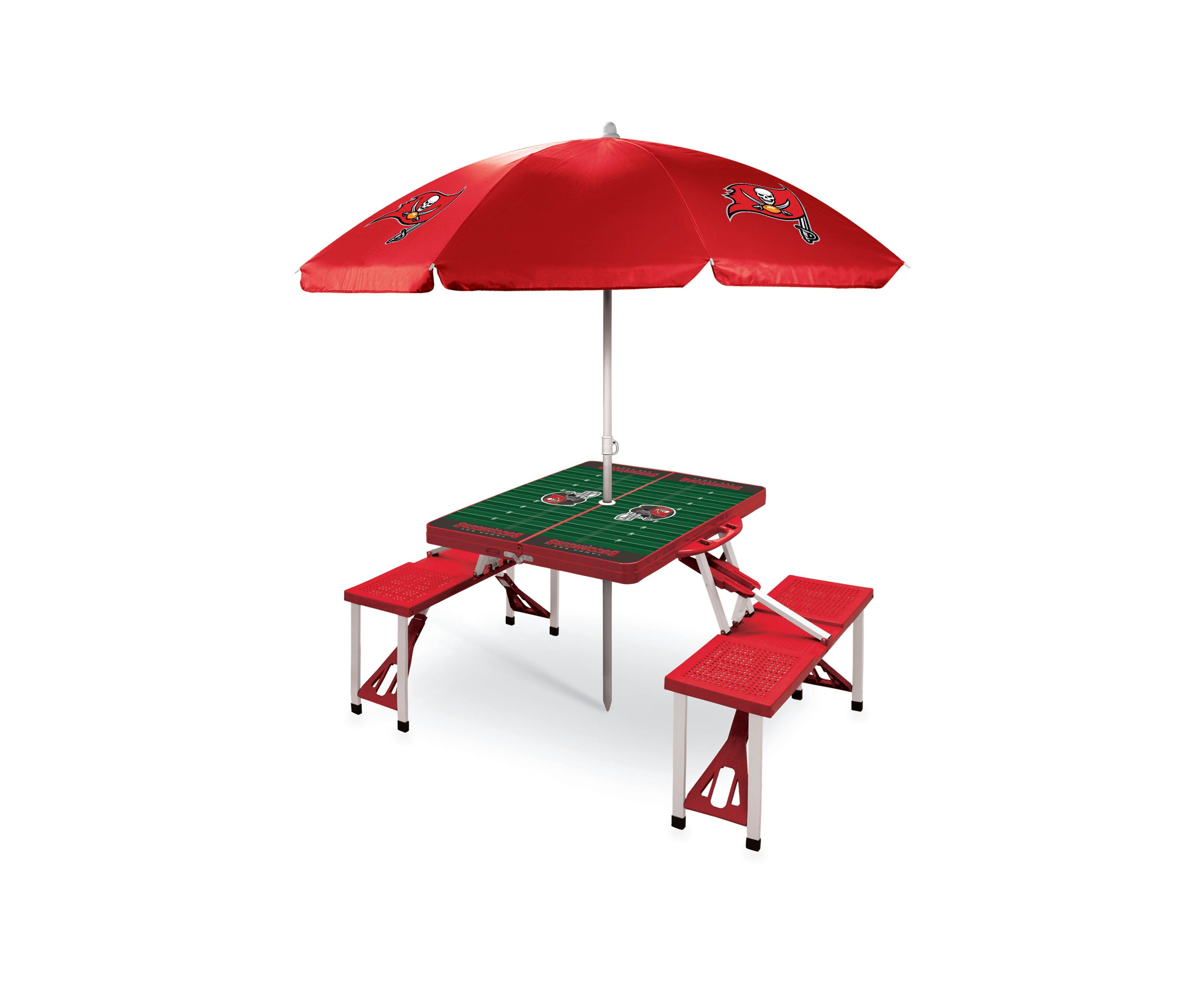 NFL Tampa Bay Buccaneers Picnic Table Sport Portable Folding Table with Seats & Umbrella - NFL Only
