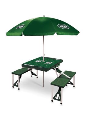 Oniva NFL New York Jets Picnic Table Sport Portable Folding Table with Seats & Umbrella - NFL Only, Green