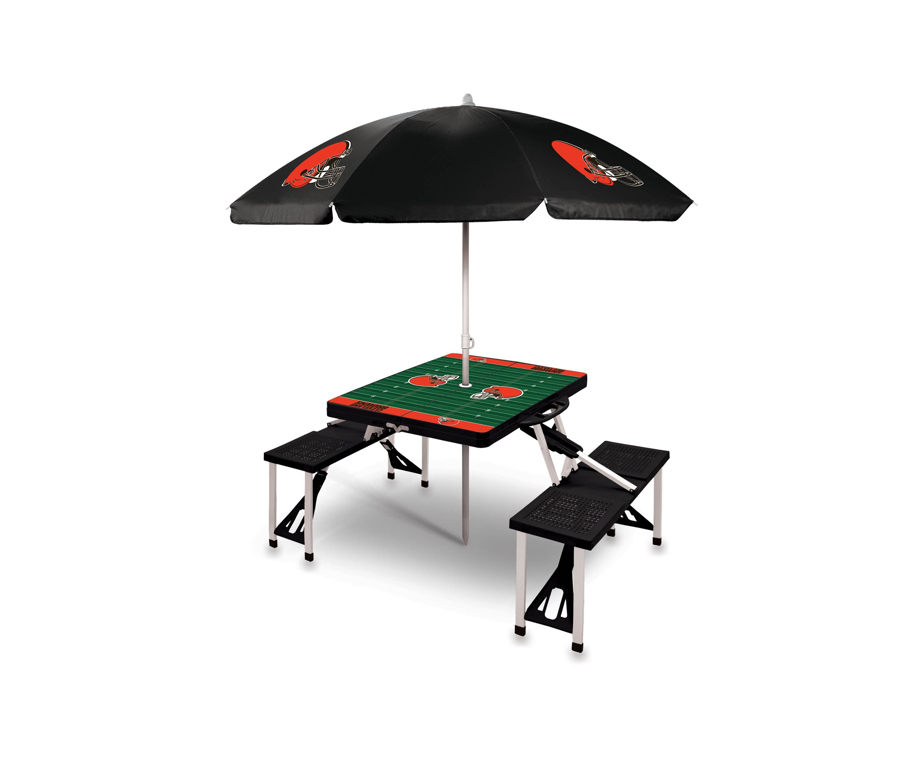 NFL Cleveland Browns Picnic Table Sport Portable Folding Table with Seats & Umbrella - NFL Only