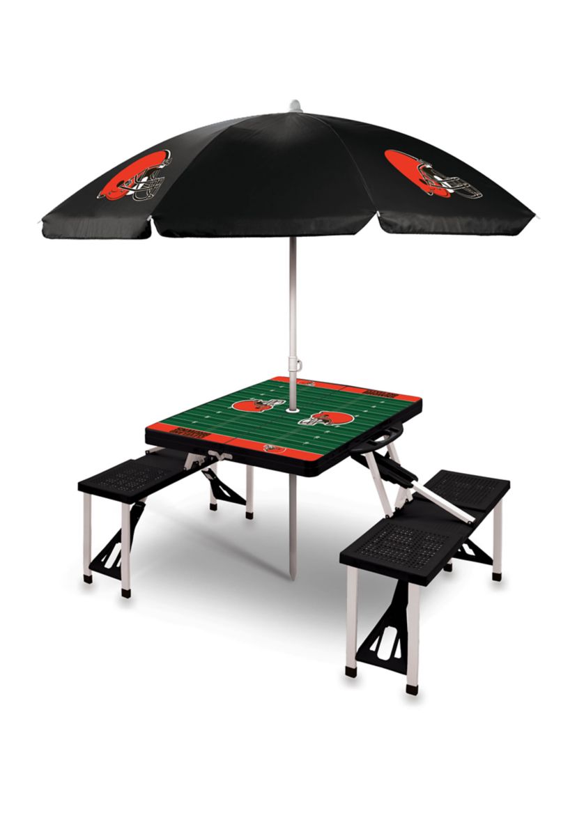 NFL Cleveland Browns Picnic Table Sport Portable Folding Table with Seats & Umbrella - NFL Only