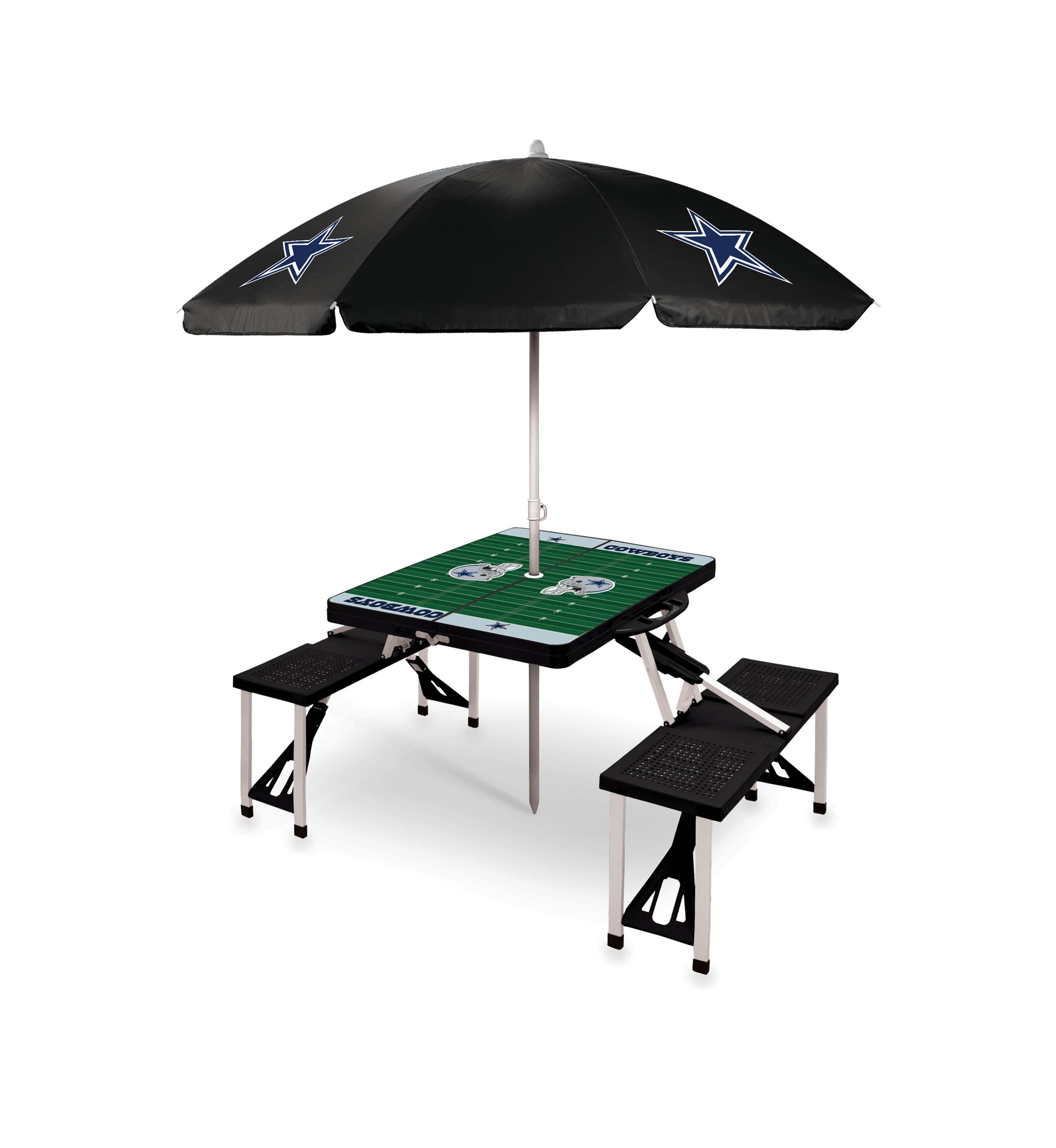 NFL Dallas Cowboys Picnic Table Sport Portable Folding Table with Seats & Umbrella - NFL Only