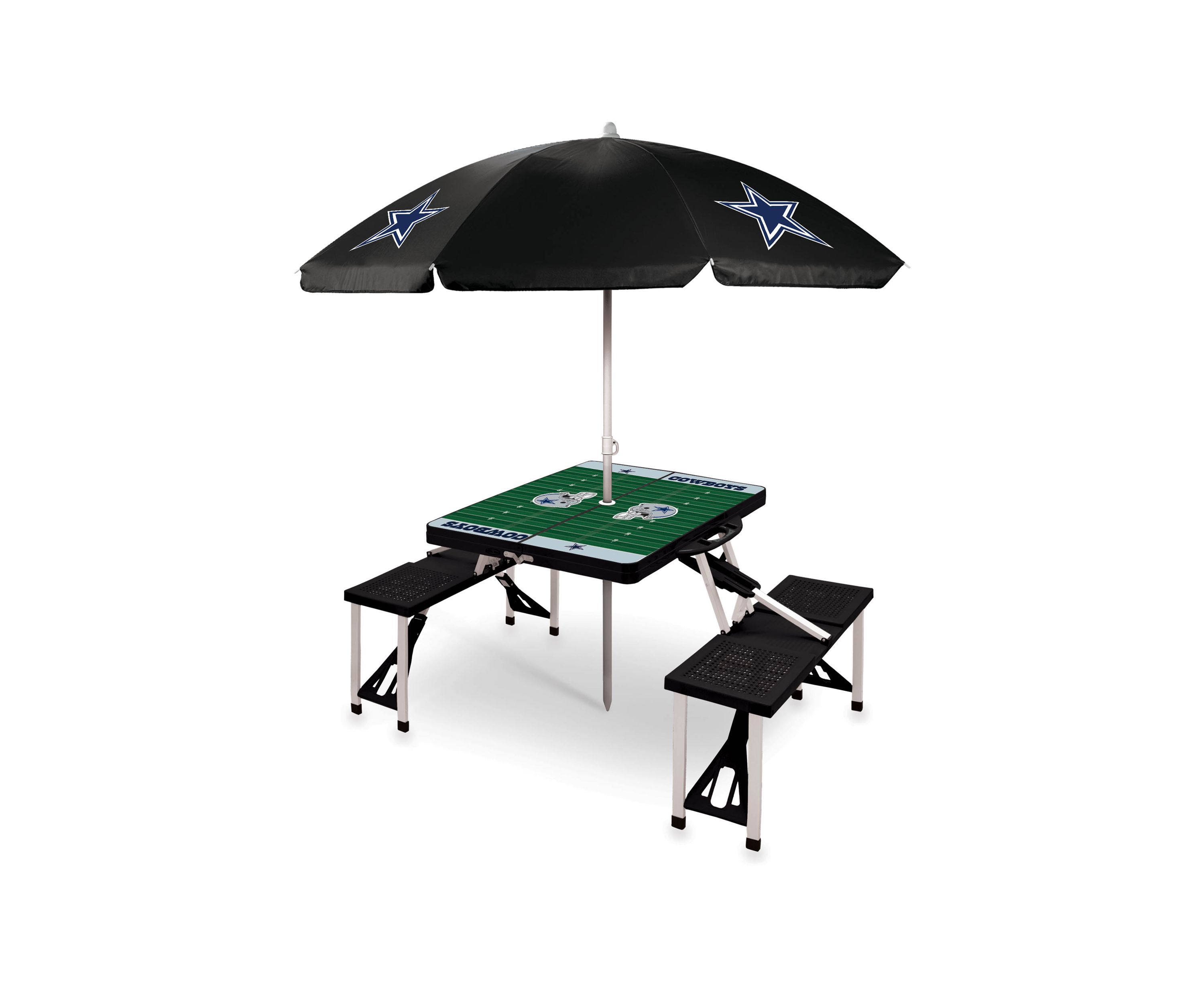NFL Dallas Cowboys Picnic Table Sport Portable Folding Table with Seats & Umbrella - NFL Only