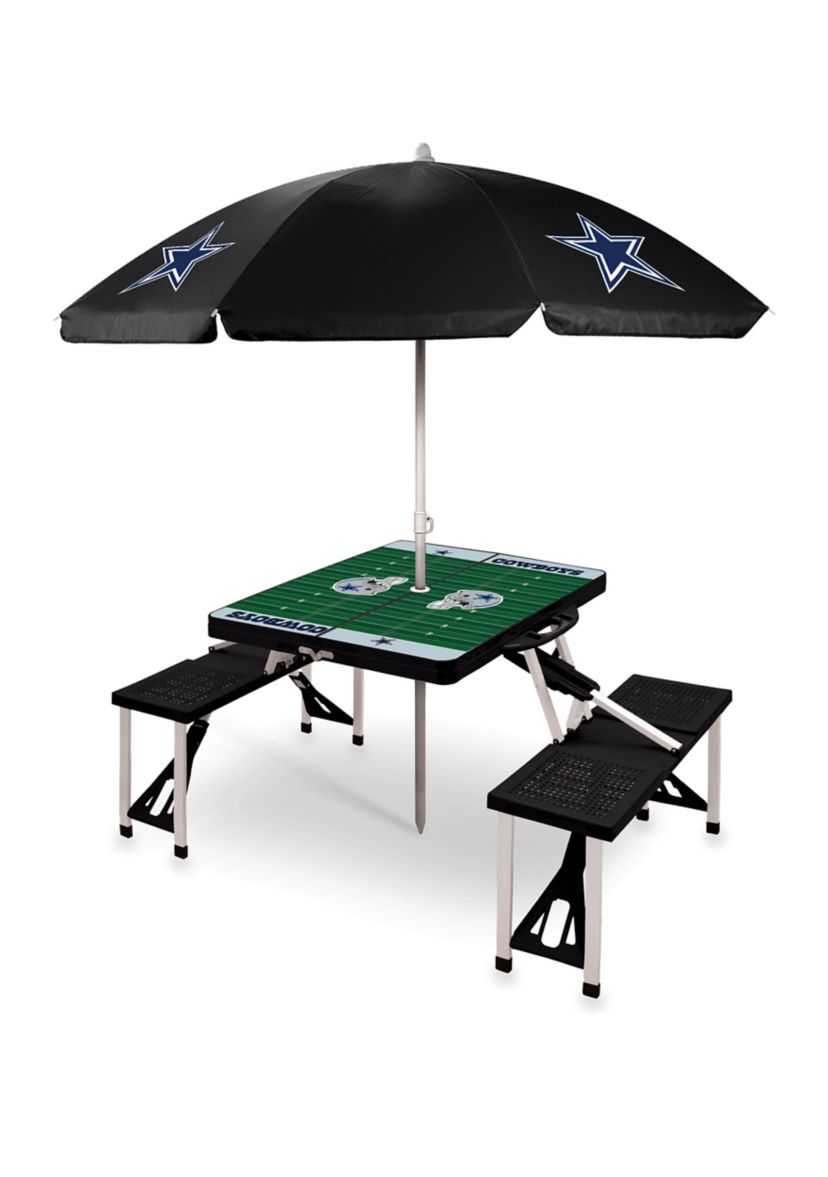 NFL Dallas Cowboys Picnic Table Sport Portable Folding Table with Seats & Umbrella - NFL Only