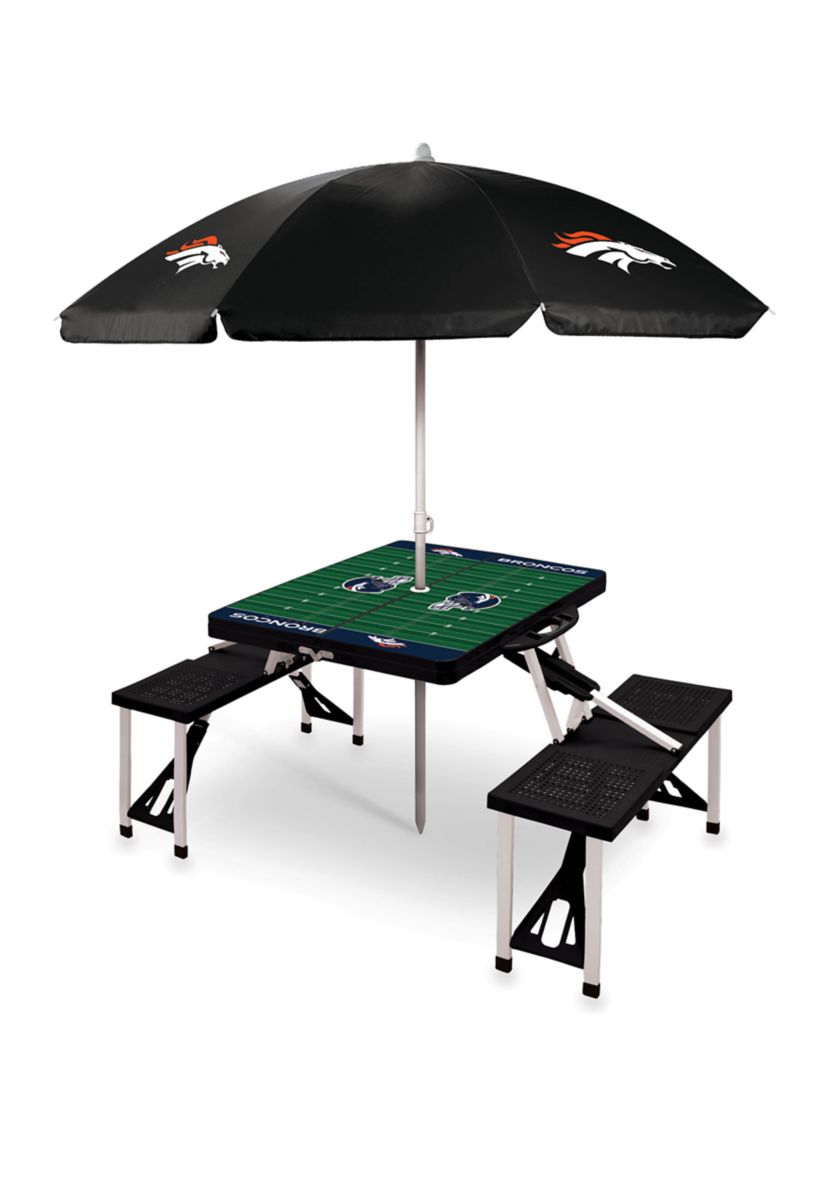 NFL Denver Broncos Picnic Table Sport Portable Folding Table with Seats & Umbrella - NFL Only