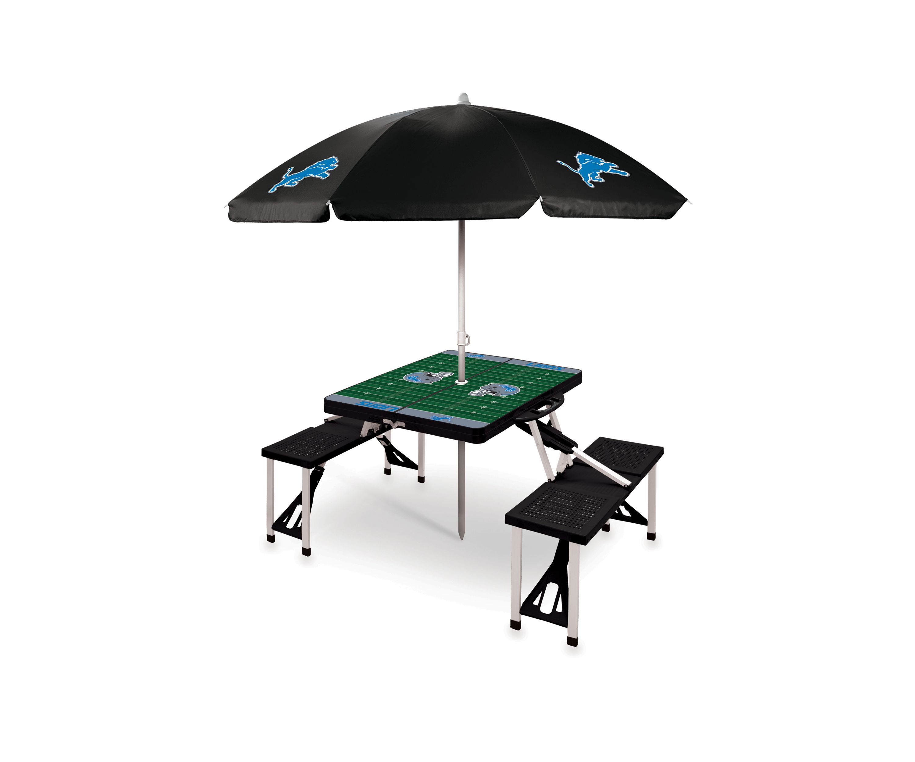 NFL Detroit Lions Picnic Table Sport Portable Folding Table with Seats & Umbrella - NFL Only
