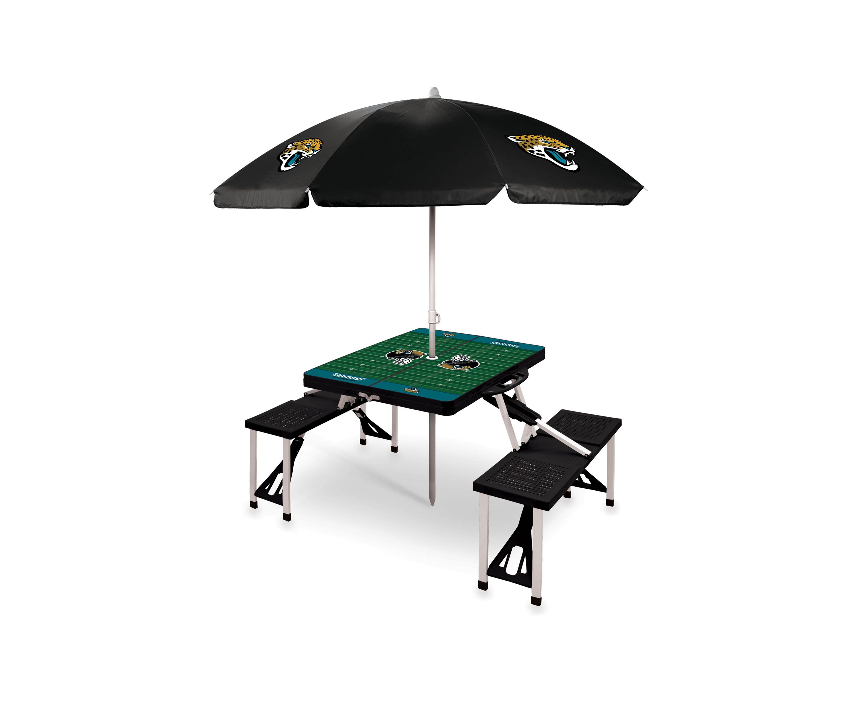 NFL Jacksonville Jaguars Picnic Table Sport Portable Folding Table with Seats & Umbrella - NFL Only