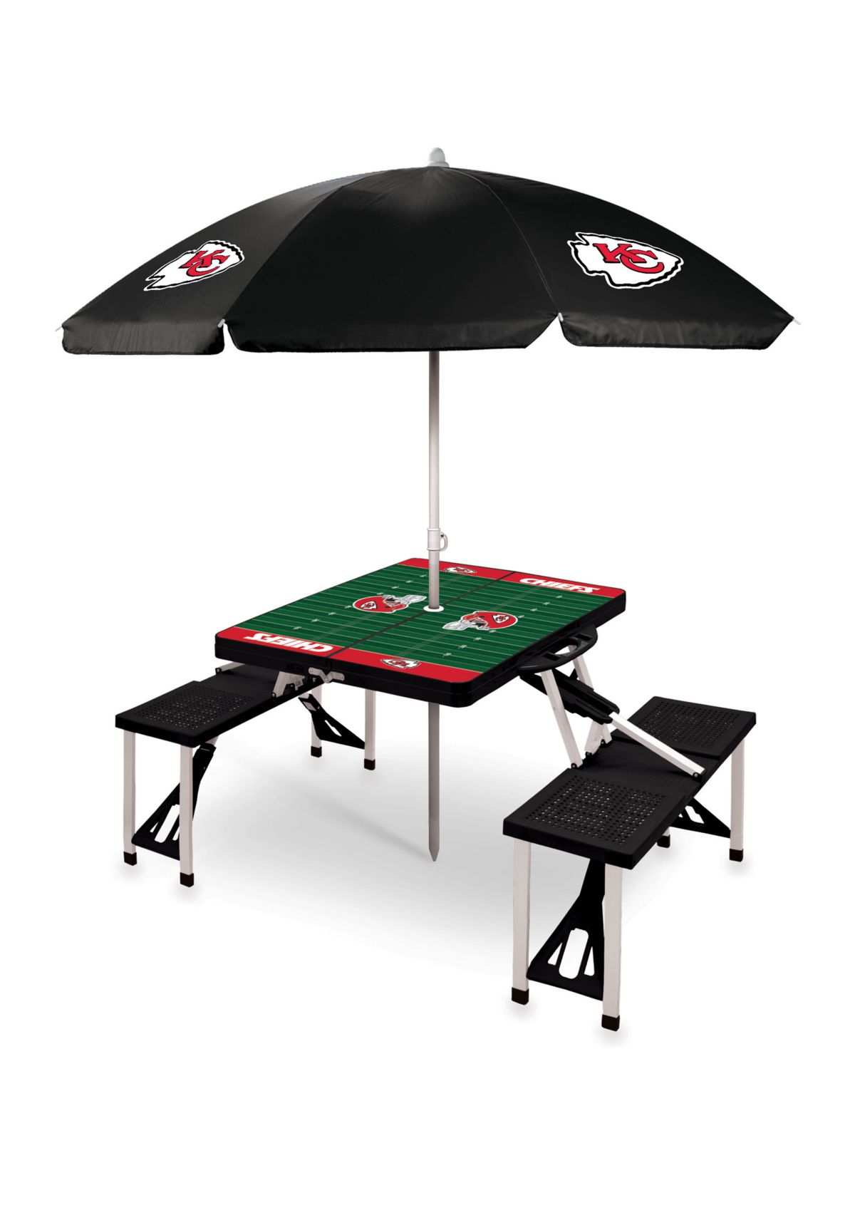 NFL Kansas City Chiefs Picnic Table Sport Portable Folding Table with Seats & Umbrella - NFL Only