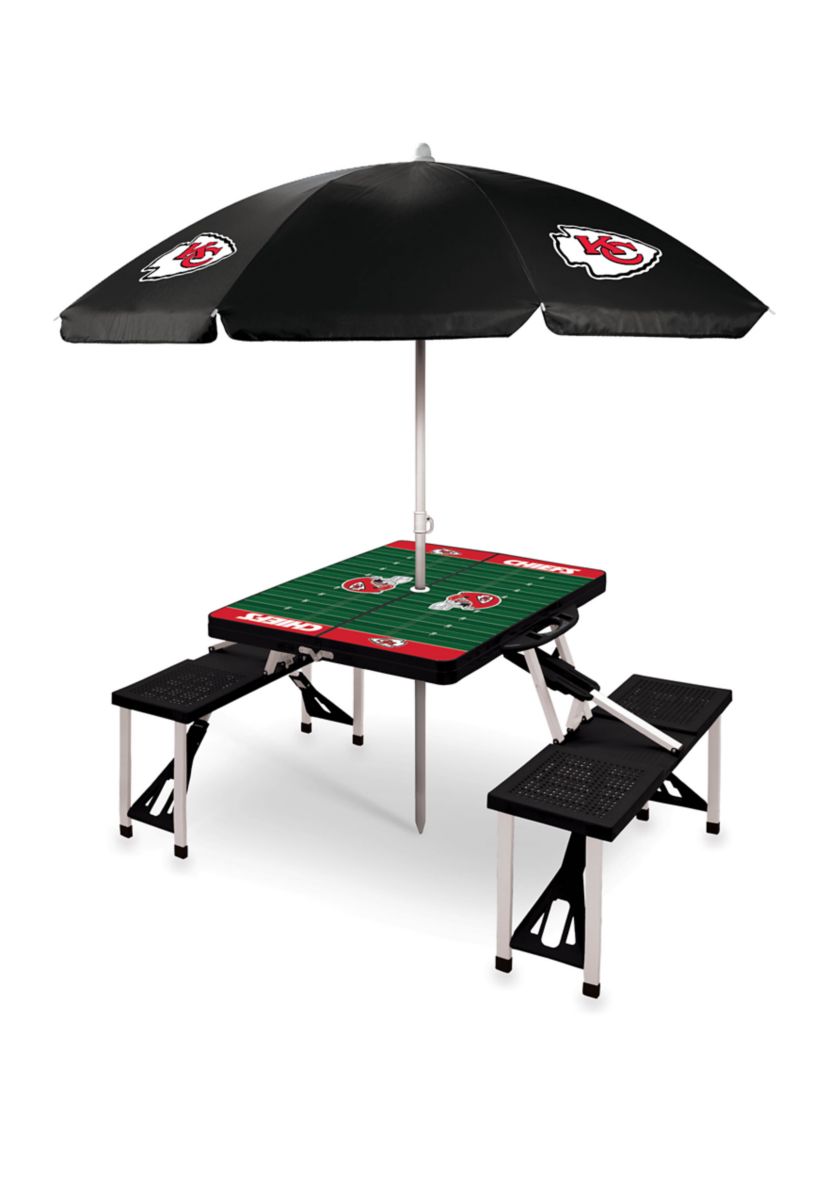 NFL Kansas City Chiefs Picnic Table Sport Portable Folding Table with Seats & Umbrella - NFL Only