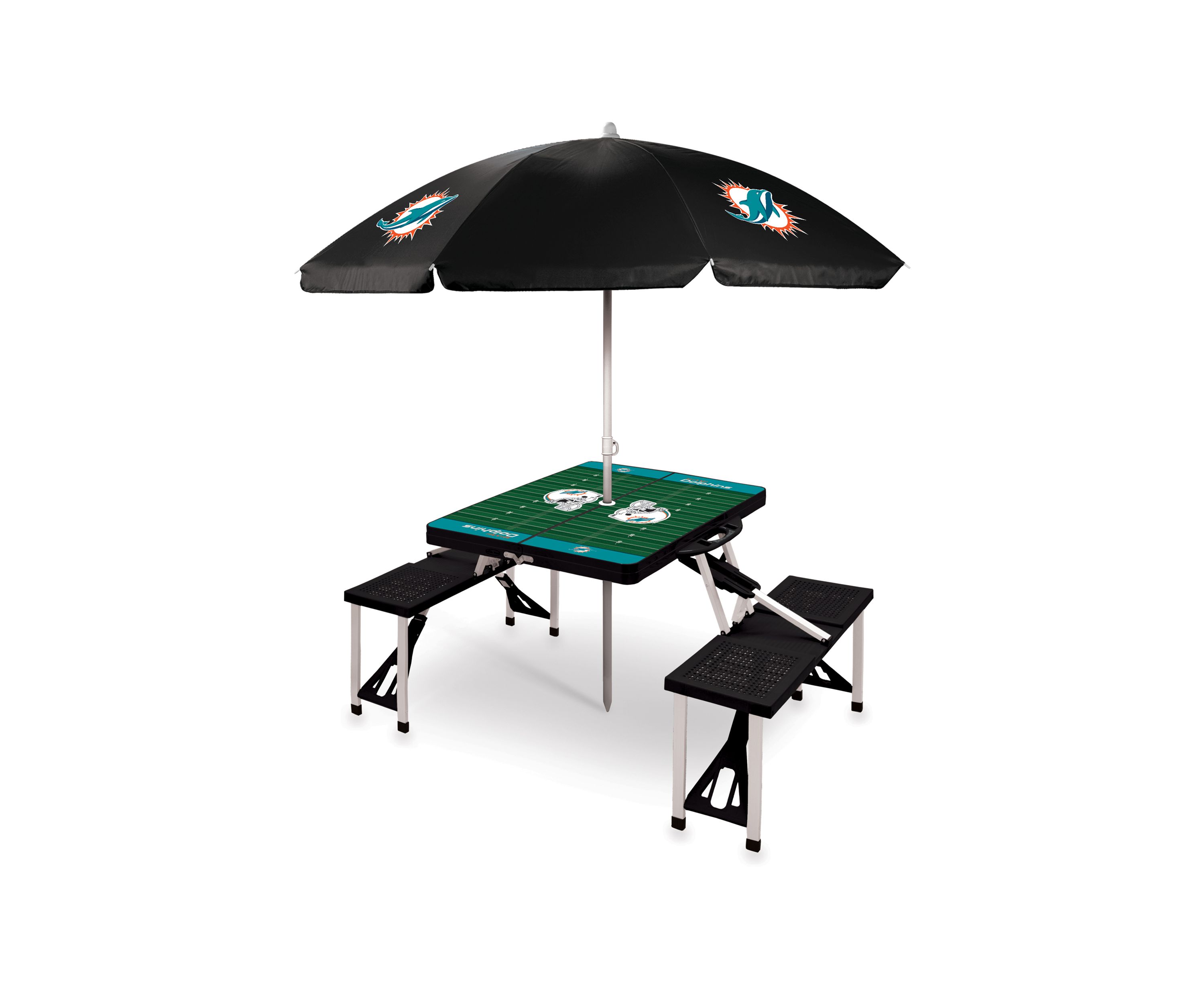 NFL Miami Dolphins Picnic Table Sport Portable Folding Table with Seats & Umbrella - NFL Only