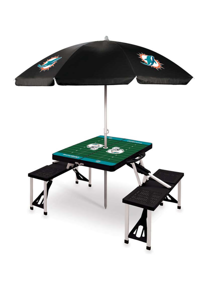 NFL Miami Dolphins Picnic Table Sport Portable Folding Table with Seats & Umbrella - NFL Only