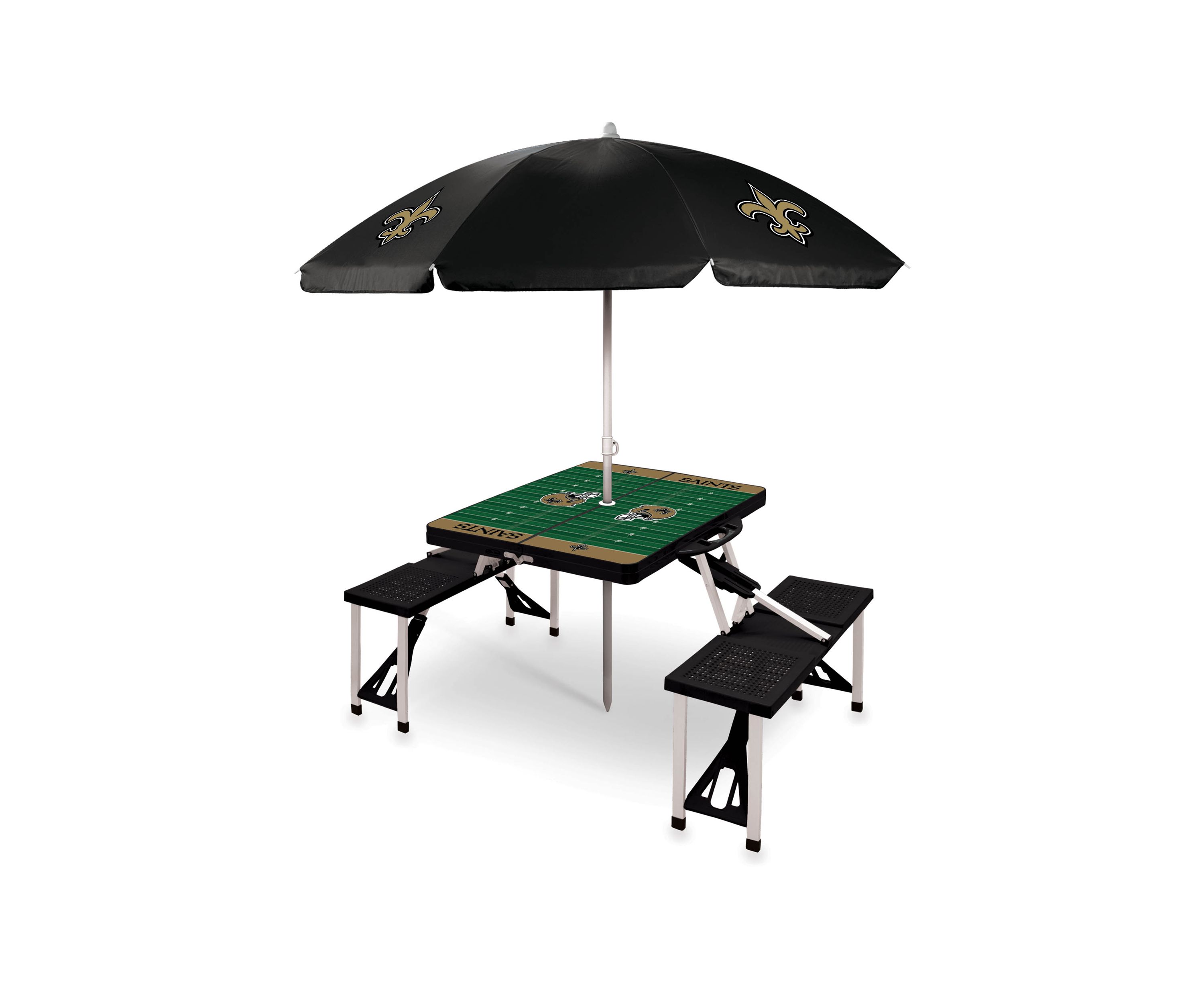 NFL New Orleans Saints Picnic Table Sport Portable Folding Table with Seats & Umbrella - NFL Only