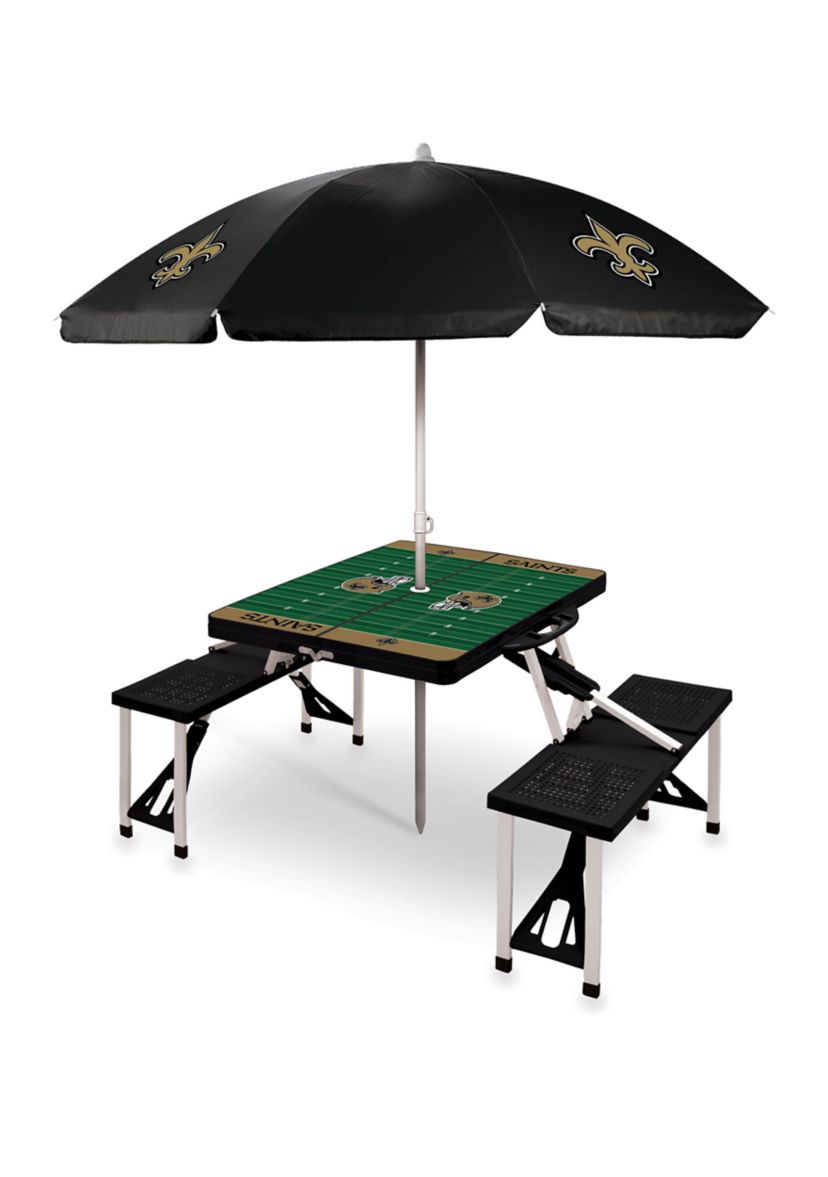 NFL New Orleans Saints Picnic Table Sport Portable Folding Table with Seats & Umbrella - NFL Only